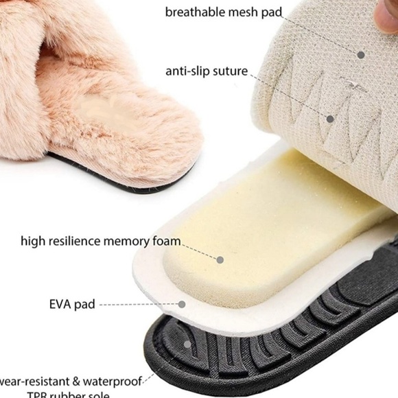 Pink plush fuzzy crisscross house slippers S, M, L NWT - Picture 2 of 4